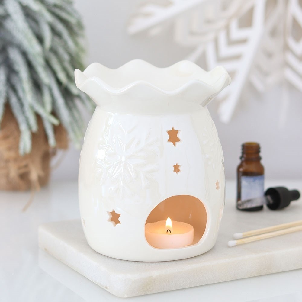 Something Different - Iridescent White Snowflake and Wax Warmer Ölbrenner/Teelichthalter fürs Raumdüfte - Weiß